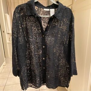 White Stag Black Floral Sheer Lacey Jacket EUC